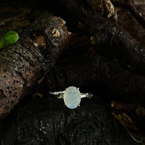 Into the Woods - Tranquility-Faceted Moonstone-Solitaire with Twig Band - 9ct Gold