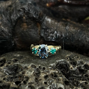 Blue Moissanite, green  moissanite, engagement ring, irish made, made local, Yellow gold ring